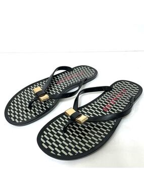 Coach Landon Black Jelly Thong Sandals Flip Flops With Gold Bow Size 6